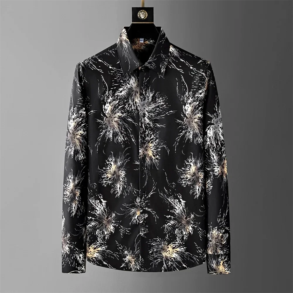 Luxury printed shirt men's long sleeved casual shirt, high-quality, fashionable and trendy, high-end Korean men's clothing XS-6X