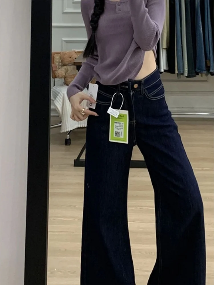 Damskie dżinsy z podszewką, lekko rozszerzane, nowość na jesień i zimę 2025, plus size, wygodne, długie spodnie, styl casual.