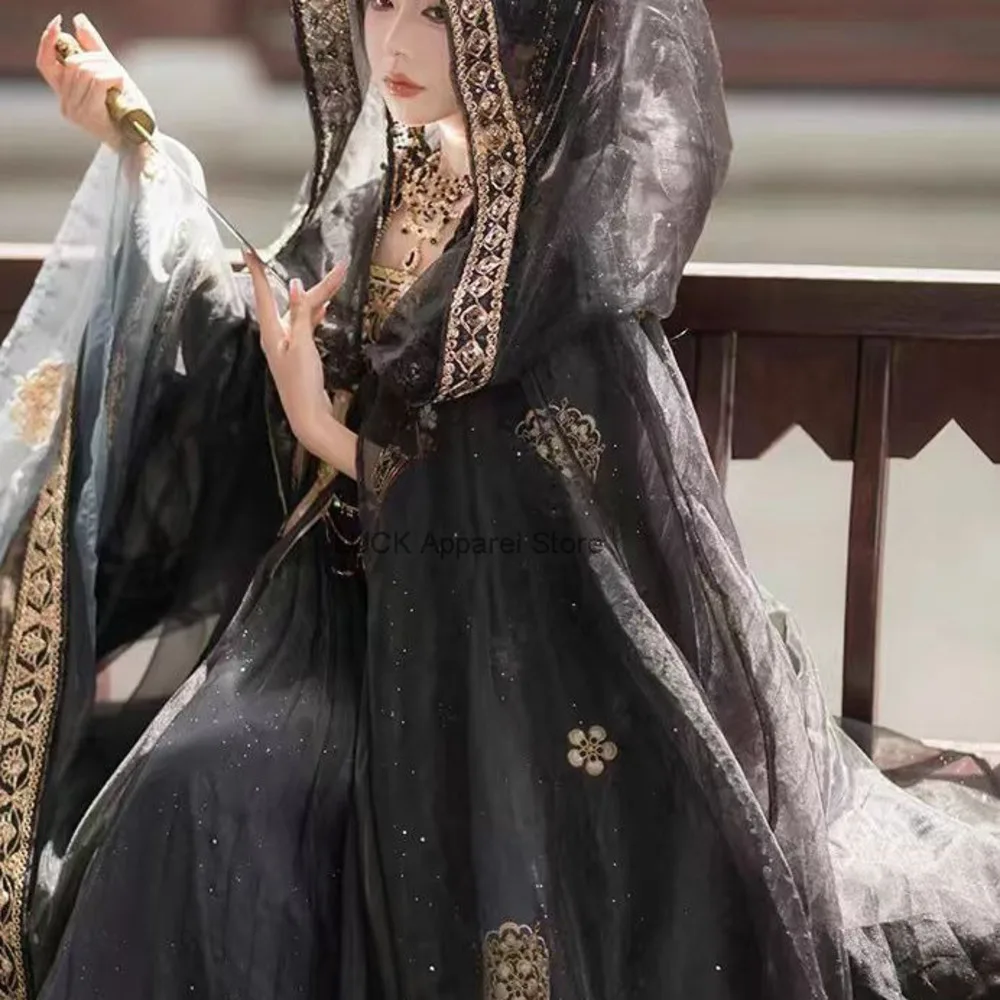 

Shanhai New Hanfu Princess Heavy Industry Royal Highness Black And Red Gorgeous Tang Style Set Embroidered Big Sleeve Cloak 2025