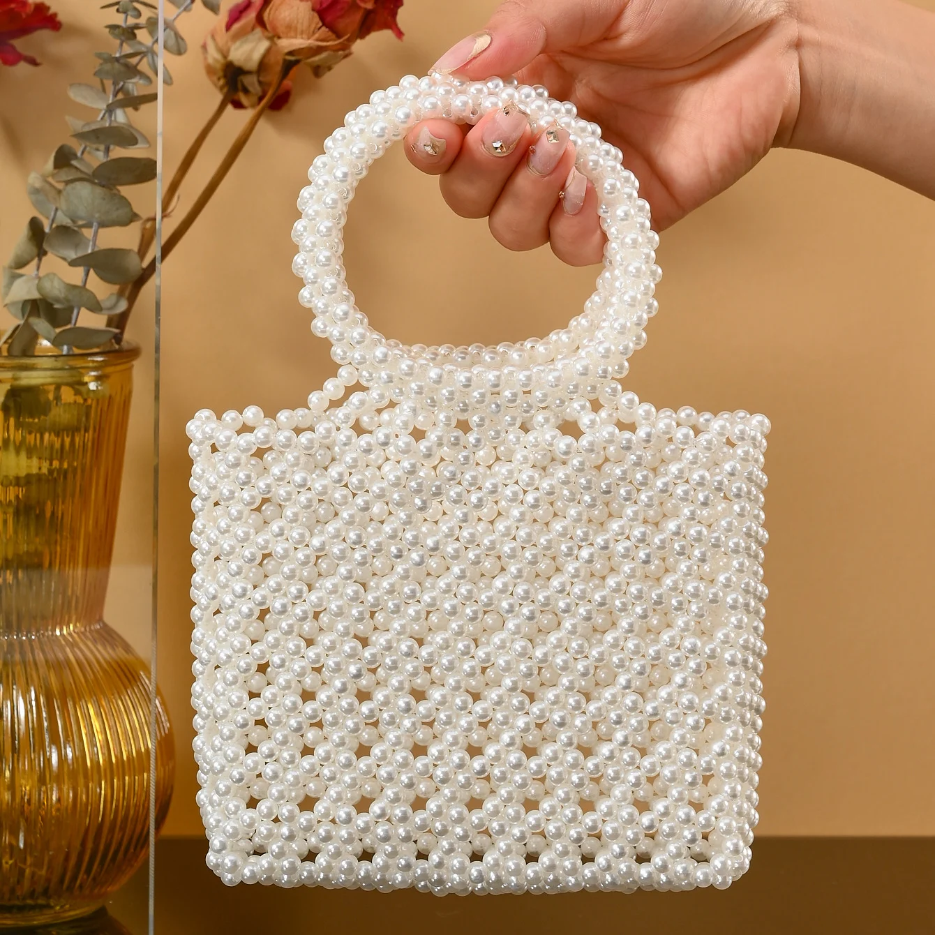 New pearl women's bag hand-beaded finished fashion catwalk women's cross-body bag light luxury texture net red mobile phone bag