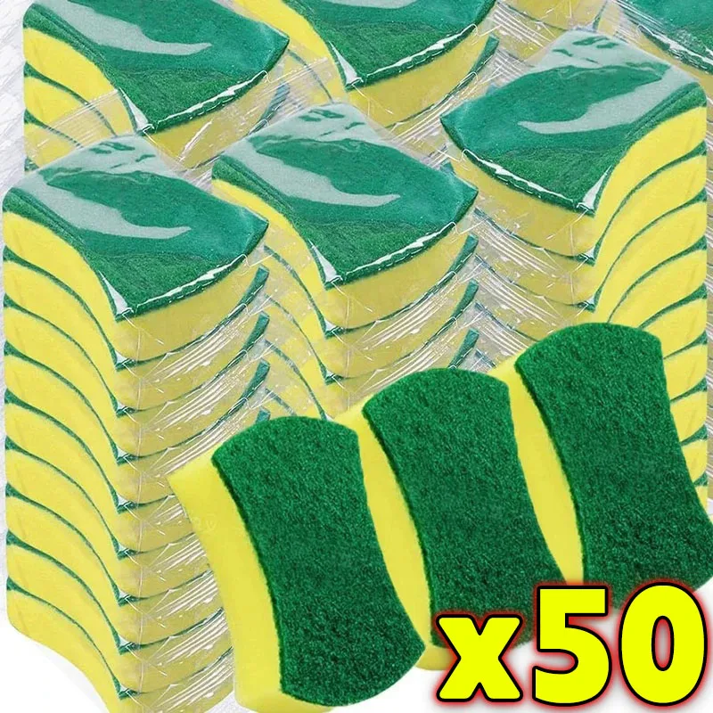 50/1Pcs Kitchen Dishwashing Sponge Soft Absorbent Clean Rub Pot Rust Scouring Pad Removing Kits Household Cleaning Brush Sponge