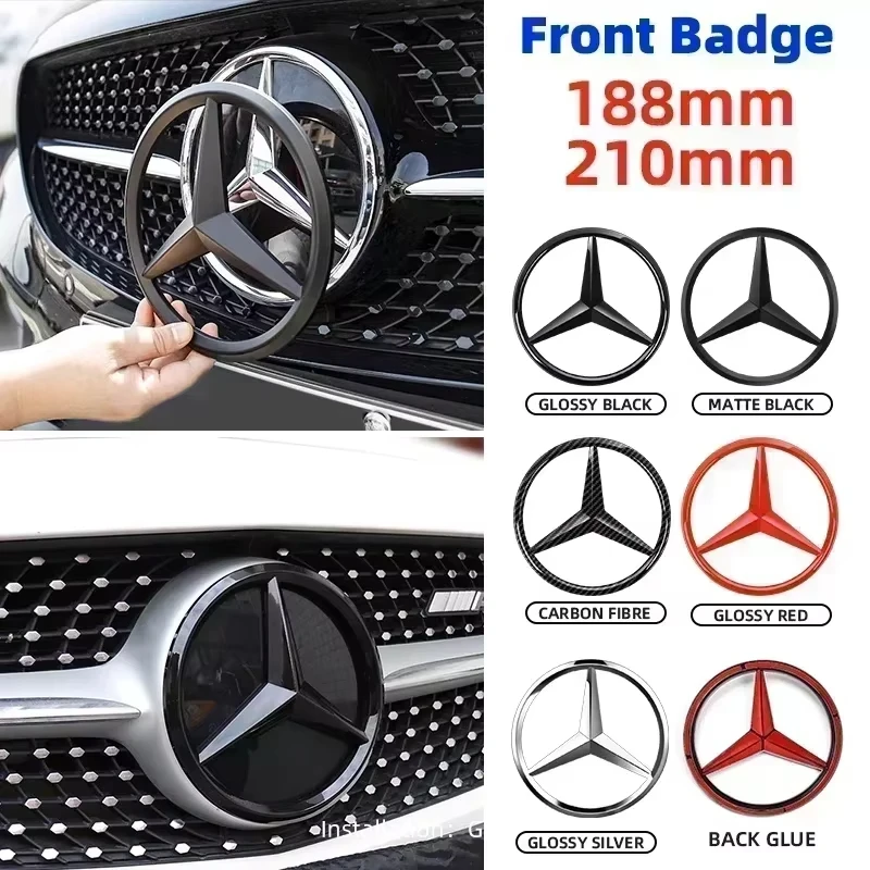 

1pc 188mm 210mm ABS Car Front Grille Badge Sticker For Mercedes Benz AMG Class W204 W205 W203 W206 W220 W211 W212 GLC CLS