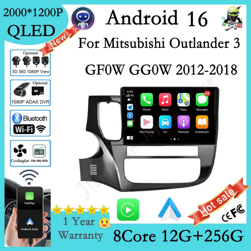 9 lnch Android 16 For Mitsubishi Outlander 3 GF0W GG0W 2012-2018 Car 4G Stereo Multimedia Radio Navigation Carplay player Screen