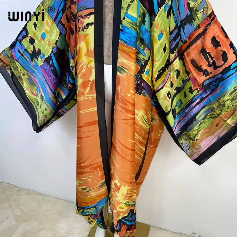 WINYI new summer Women Graffiti printing Cardigan a maniche lunghe femminile allentato beach Cover Up boho dress Streetwear holiday kimono