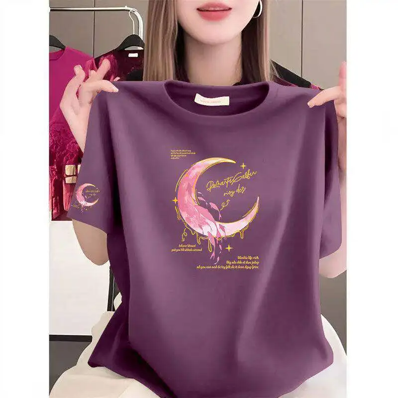 

Mommy Style Short Sleeve round Neck T-Shirt Women's Midlife Summer New Design Slimming Personality Versatile Top Ladies' Wear