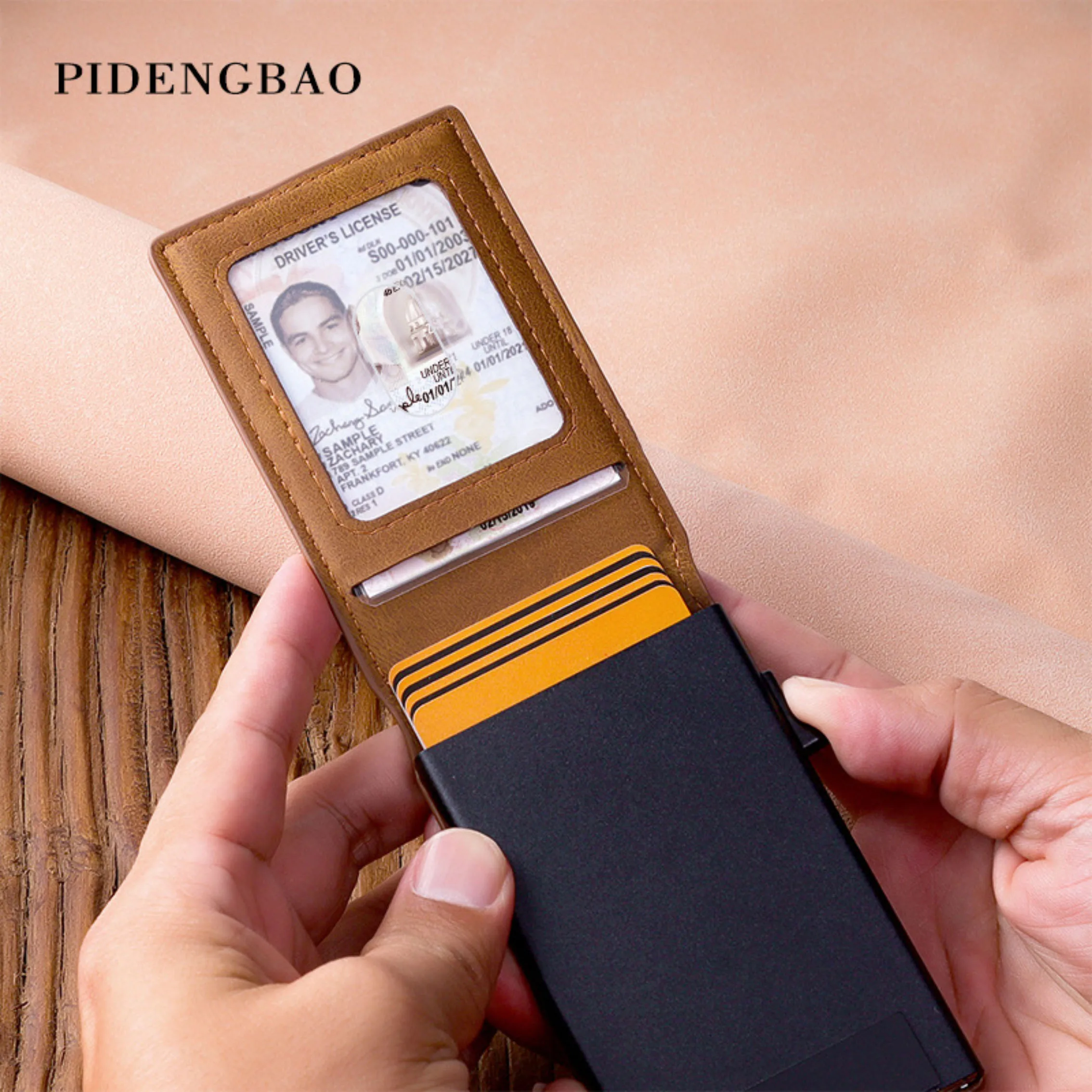 Men's Card Bag RFID Anti-Theft Card Swiping Clip Side Push Aluminum Alloy Card Box Multi Slot Credit Card Cover