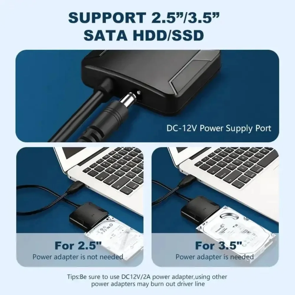 USB3.0 to SATA 3.5 HDD Cable SATA III Hard Drive Adapter Converter for 2.5" SSD HDD Hard Drive Disk with 12V/2A Power Adapterer image 3