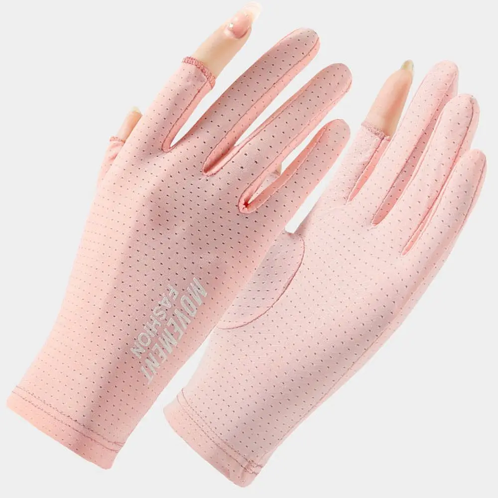 

Comfortable Soft Simple Letter Driving Summer Mesh Solid Color Fingerless Exposed Two Finger Gloves Women Gloves Silk Mittens