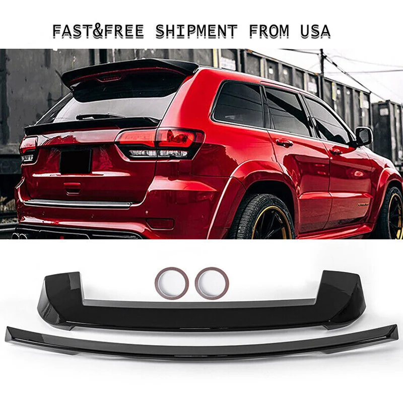 

For 13-21 Jeep Grand Cherokee Rear Roof Spoiler+Tail gate Mid Wing SRT Style Car Tailgate Flap Trim Decklid Lip Body Accessories