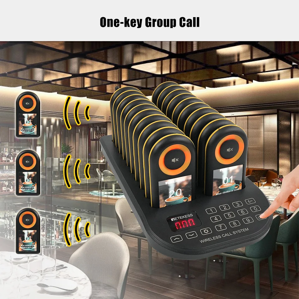 RETEKESS TD169 Drahtloses Restaurant-Pager-System, Vibrationsglocke, wasserdichter Vibrator, Coaster-Buzzer mit großer Reichweite für Food Truck und Café – Detail 10