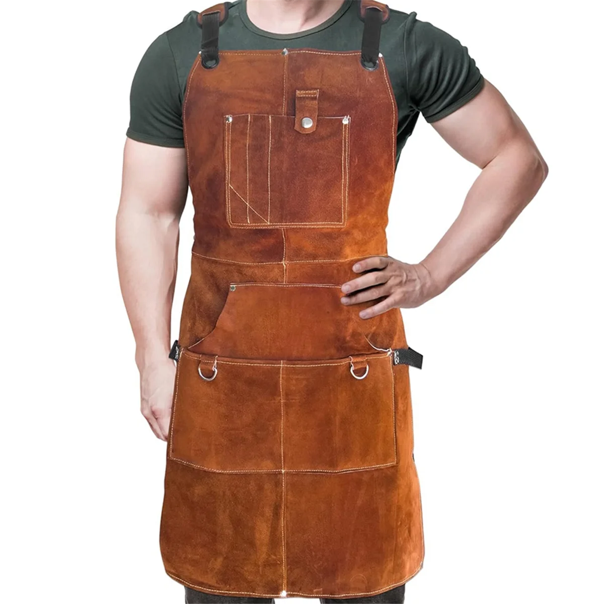 AT16 Workshop Apron with Tool Pocket, Men'S Heavy Duty Wooden Work Apron for Blacksmith, Woodworker M-XXL