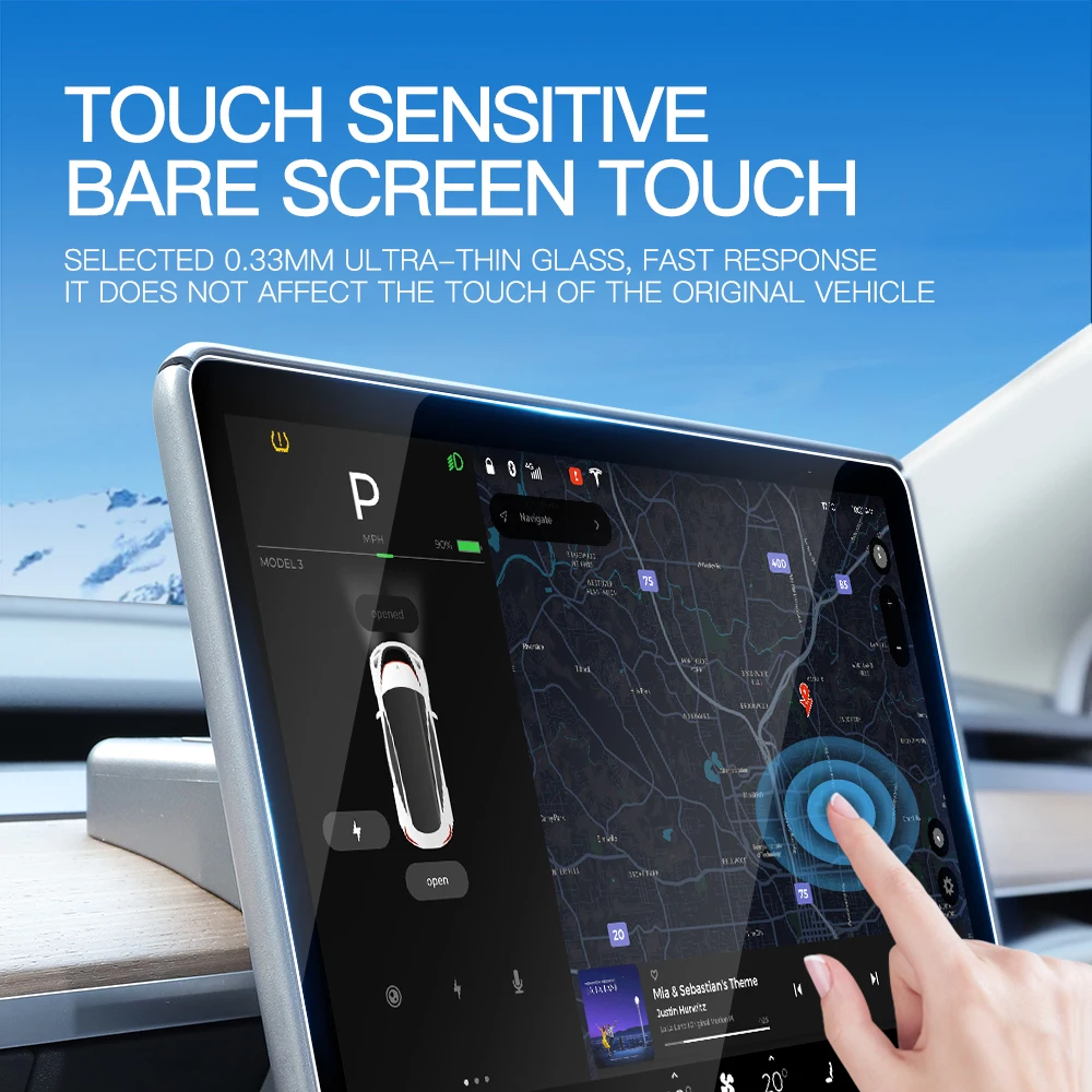 YZ Tempered Glass Screen Protector For Tesla Model 3 Y 2021-2023 Center Control Accessorie Matte Anti Glare HD Film Protection