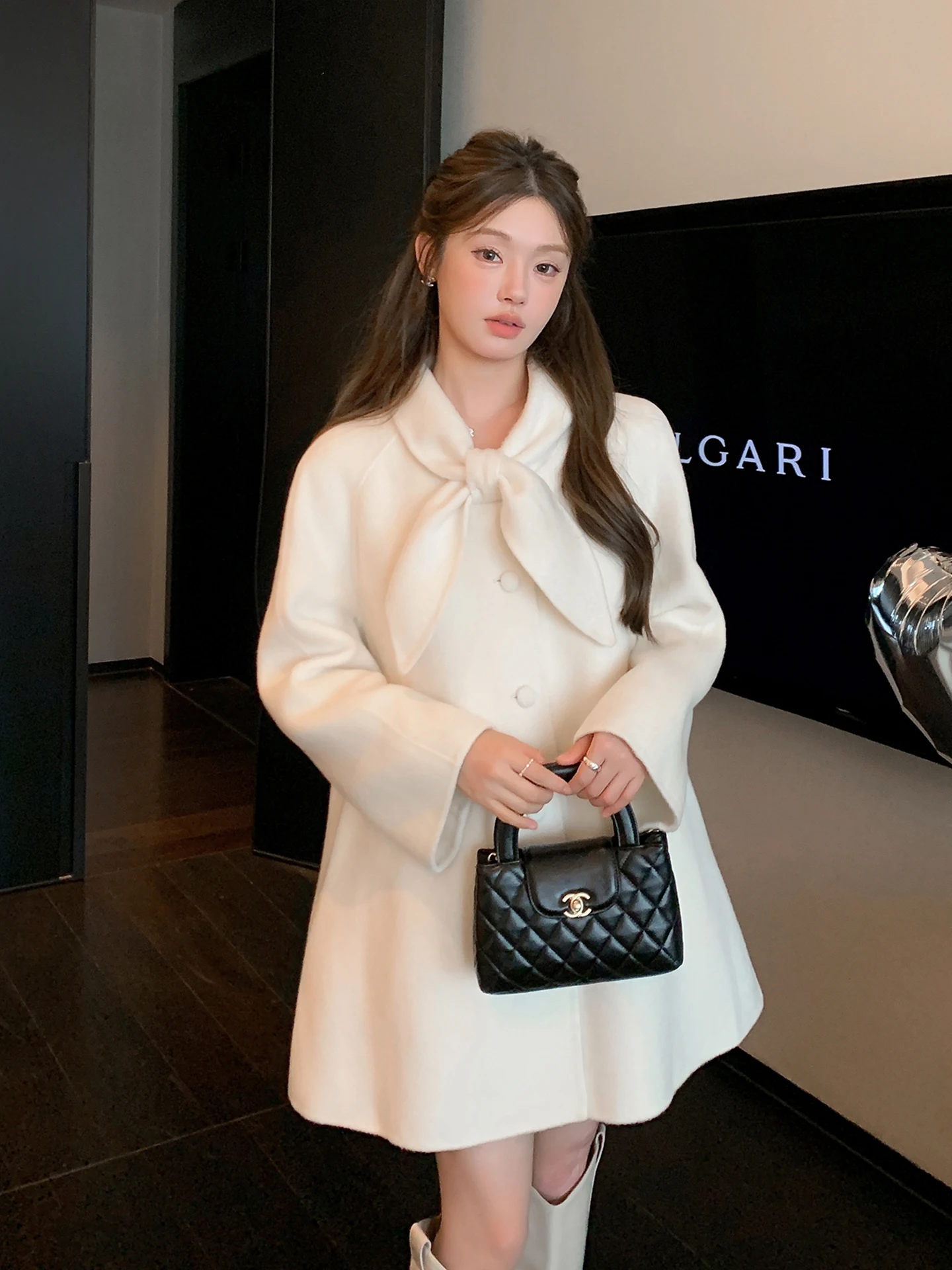 

Двустороннее шерстяное пальто женское Sle белое MCHEEN Young Faion Высококачественная верхняя одежда для поездок на работу Ele Straight Cut Long Sve