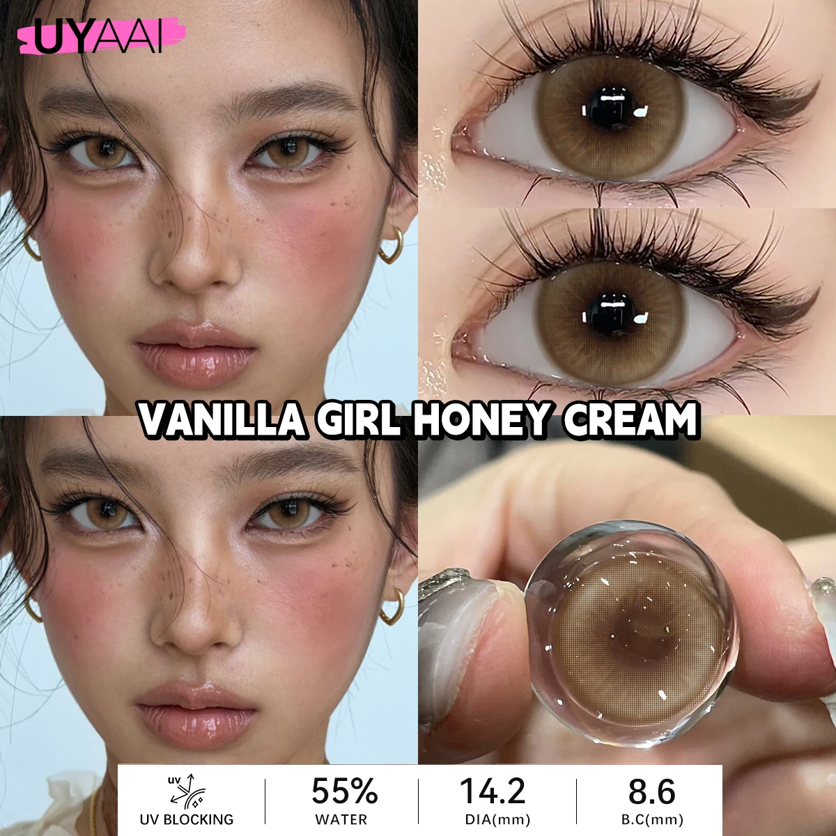 UYAAI 1 DAY Fashion New Grey Eye/Brown Einweg-Kontaktlinsen für Myopie mit Sehstärke, 2 Stück, natürliche Kontaktlinsen