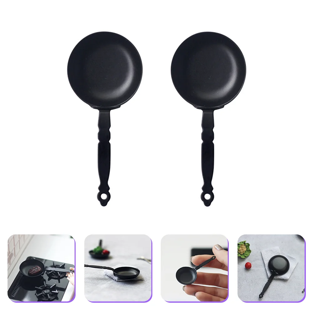 

2 Pcs Mini Pan Decor for Dollhouse Miniature Cookware Miniatures Frying Pans Toys Model Decorate Advanced