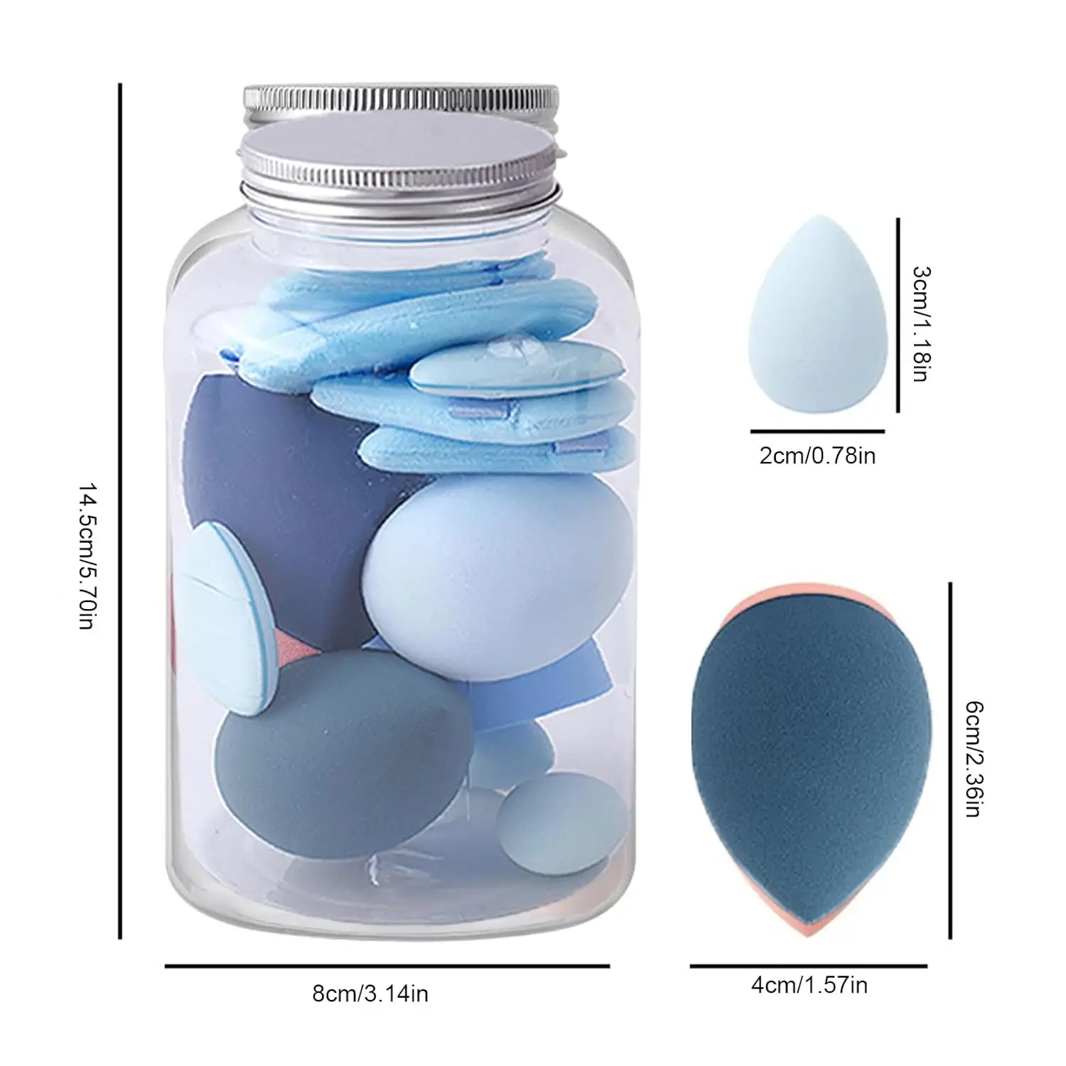 14個入り ハイブリッドメイクアップスポンジ＆パウダーパフセット - 親水性ラテックスフリーファンデーション＆ルースパウダー |   ビーガンオイルフリービューティーツール