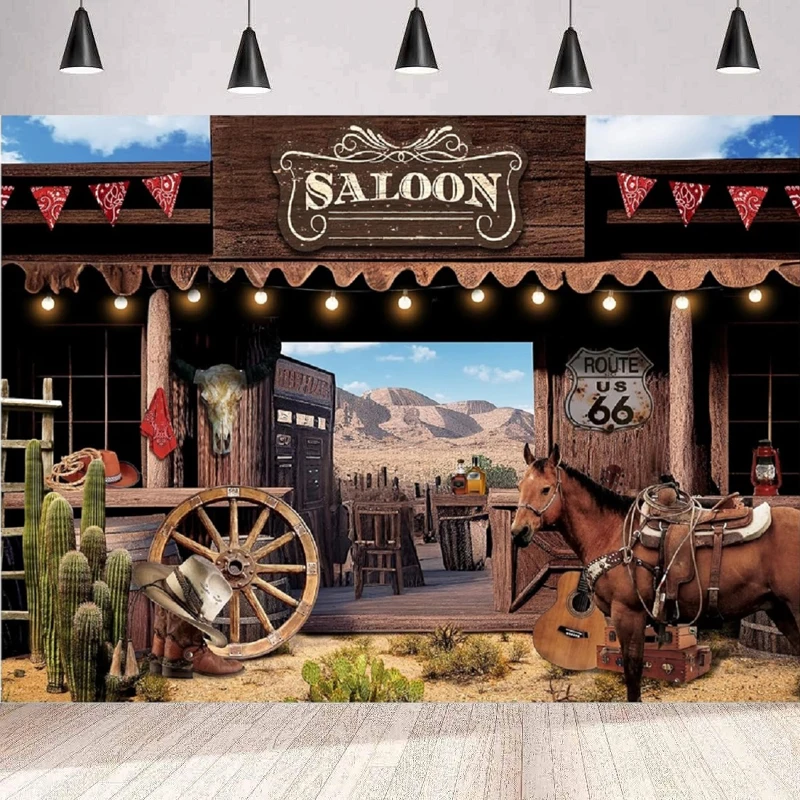 Photography Backdrop Vintage Wild West Saloon Bar Rustic Wooden Barn Door Country Cowboy Baby Shower Birthday Background Wall