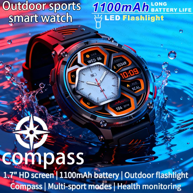 

2026 Новые спортивные умные часы для мужчин с HD-экраном, 1100 мАч, большая батарея, длительное время ожидания, Bluetooth-вызов, спортивные часы, водонепроницаемые