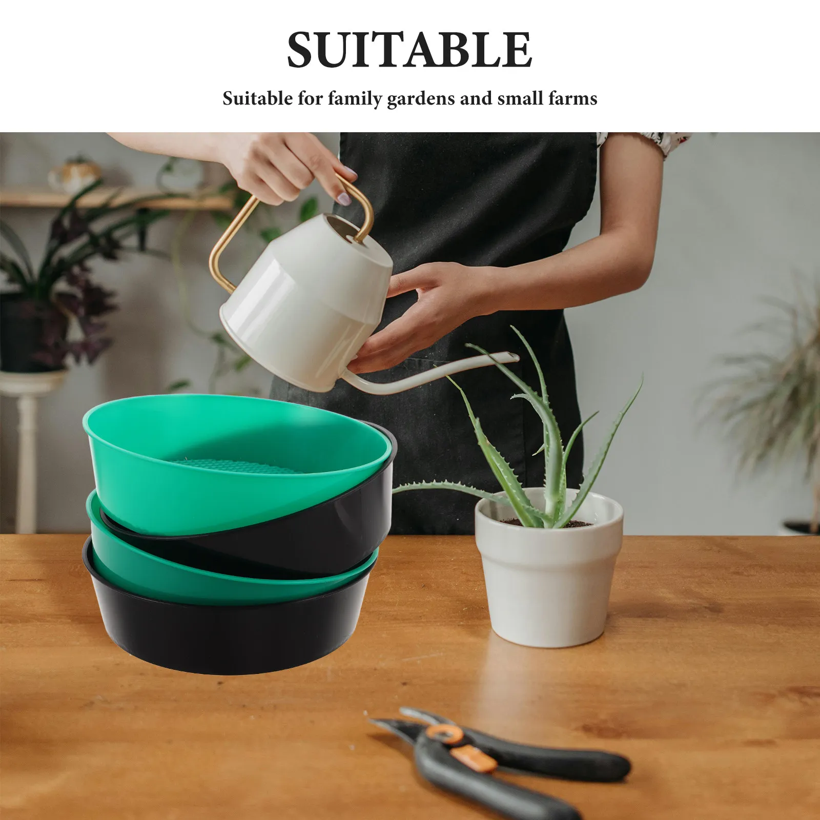 4Pcs Plastic Garden Sieve Round Soil Sifter Sand Gravel Rock Sifting Pan for Yard Gardening Compost Soil Cleaning