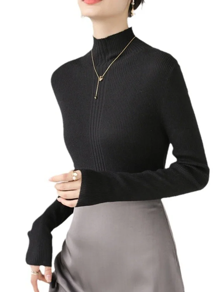 ポップ秋と冬のカジュアルタートルネック女性セーター長袖ベーシックニットトップススリムプルオーバー韓国スタイルセーター Mujer