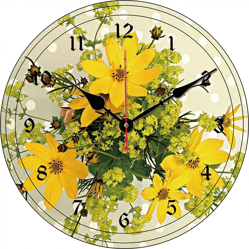 

Flower Kitchen Round Wall Clock Large Dinning Restaurant Cafe Decorative Wall Clock Silent Non-Ticking Nice For Gift