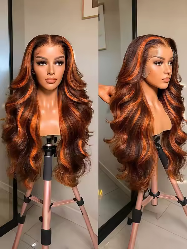 4/350 Highlight Ombre Body Wave Wigs 13x6 Lace Front Human Hair Wig Ginger Orange Brown Colored Water Wave 13x4 Lace Frontal Wig - Image 6