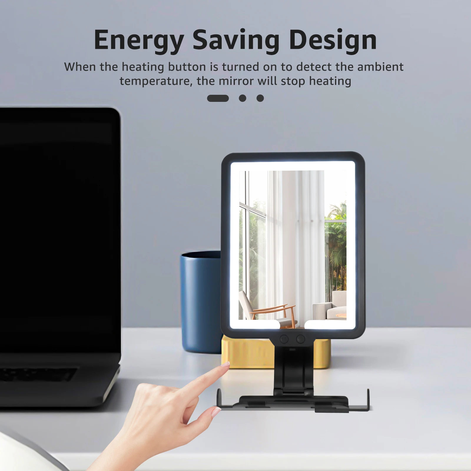 مرآة دش ساخنة بدون ضباب للحلاقة، مرآة دش مضادة للضباب قابلة لإعادة الشحن مع 3 أضواء ملونة وسطوع قابل للتعديل #2