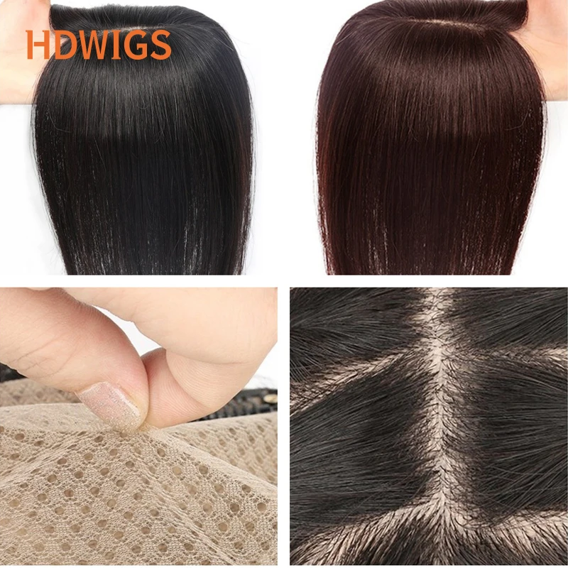 Straight Silk Base Women Toupee Human Hair HDWIGS New Clip in Human Hair Piece Natural Hairline Breathable Women Hair Toppers