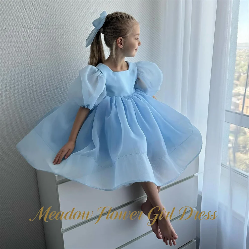 Meadow A Line Princess Girls Dress Square Neckline First Communion Gown Ice Blue Children Birthday Wedding Dresses Customized