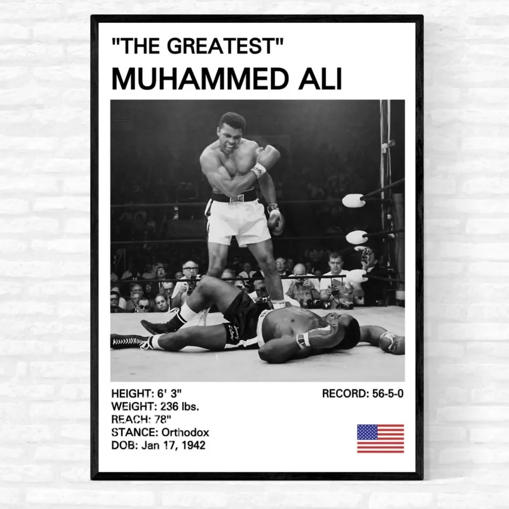 Poster Legenda Tinju Hitam dan Putih Lukisan Kanvas Gambar Poster Mike Tyson Seni Dinding Ruang Tamu Dekorasi Rumah Mural Cetakan
