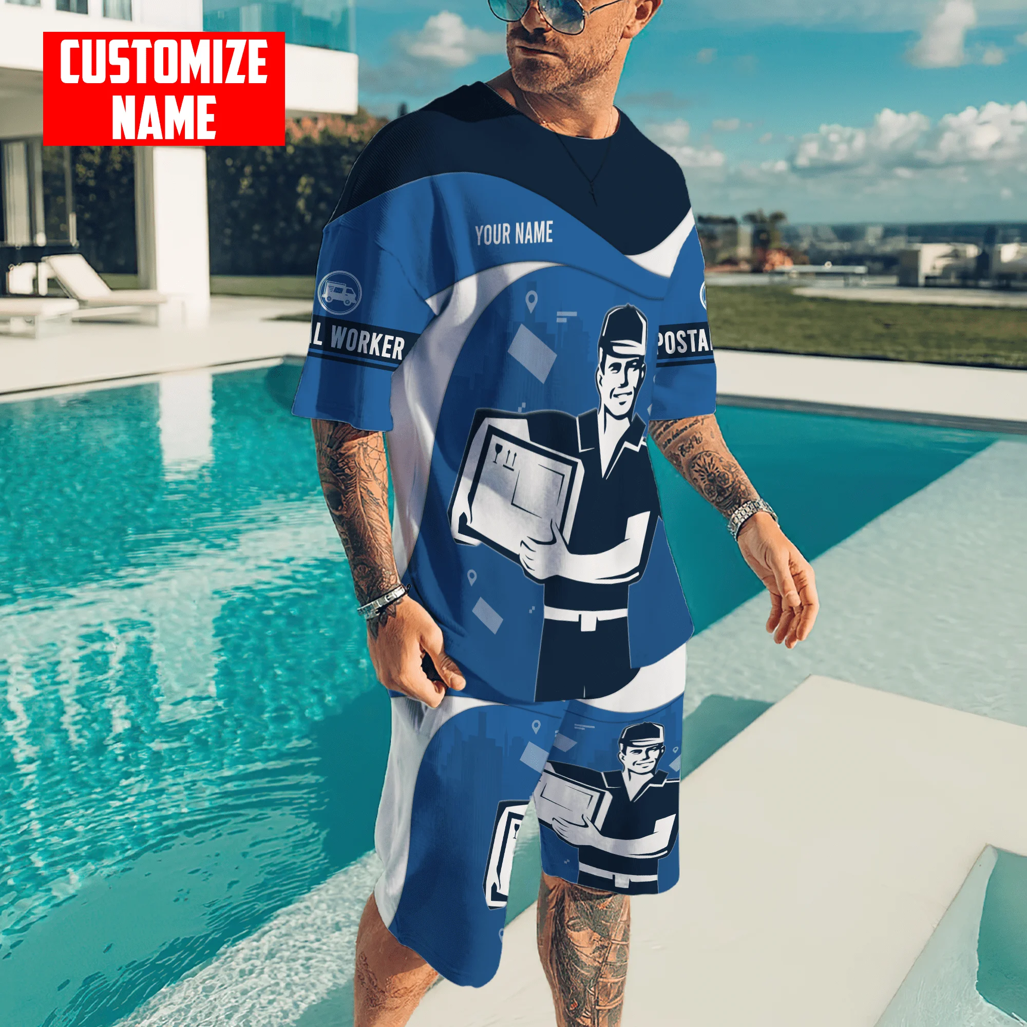 T-shirt et short pour homme, surdimensionné en 3D, streetwear, pour la plage, nom personnalisé