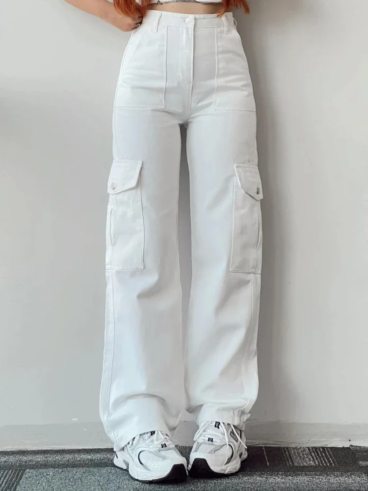 New Straight Cargo Pants Women High Waist Baggy Trousers Casual Wide Leg Slim Vintage Y2K Streetwear Pocket Fashion Casual Pants