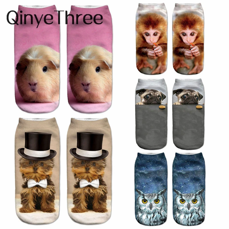 Chaussettes unisexes imprimées en 3D pour femmes, chaussettes de rinçage mignonnes, coupe basse, plusieurs couleurs, décontracté, drôle, hamster,