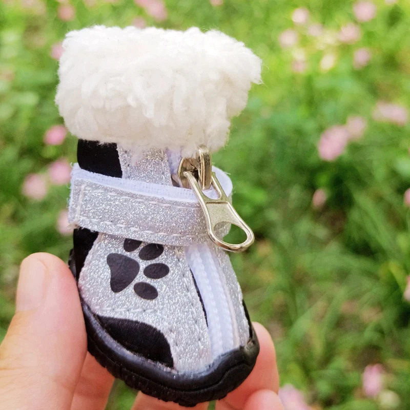 Paw Print Shoes For Small Large Dogs Winter Thicken Snow Pet Boots 4pcs/set French Bulldog Chihuahua 8 Size Cat Pugs Foot Wear view 5