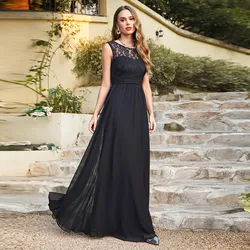 Plus Size Bridesmaid Dress Long V Back Navy Blue Red Black Silver Sleeveless Evening Party Prom Gown A Line Women Robe De Soiree