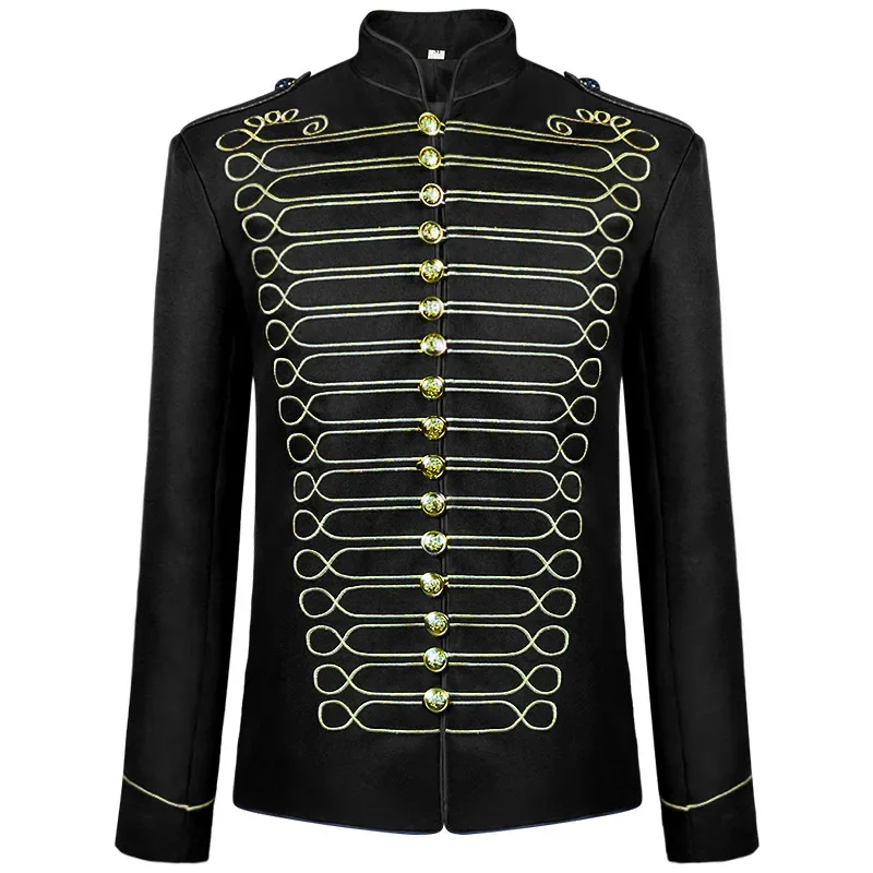 Chaqueta Husar bordada para hombre, Blazer Medieval de Cosplay, abrigo gótico Steampunk, uniforme de desfile de baterista, chaquetas militares, ropa para hombre