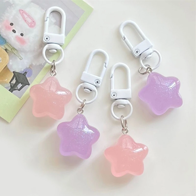 Jelly Pentagram Resin Keychain Stars Pendant Keyring for Girls Backpack Charm Headphone Case Accessories Creative Couple Gifts