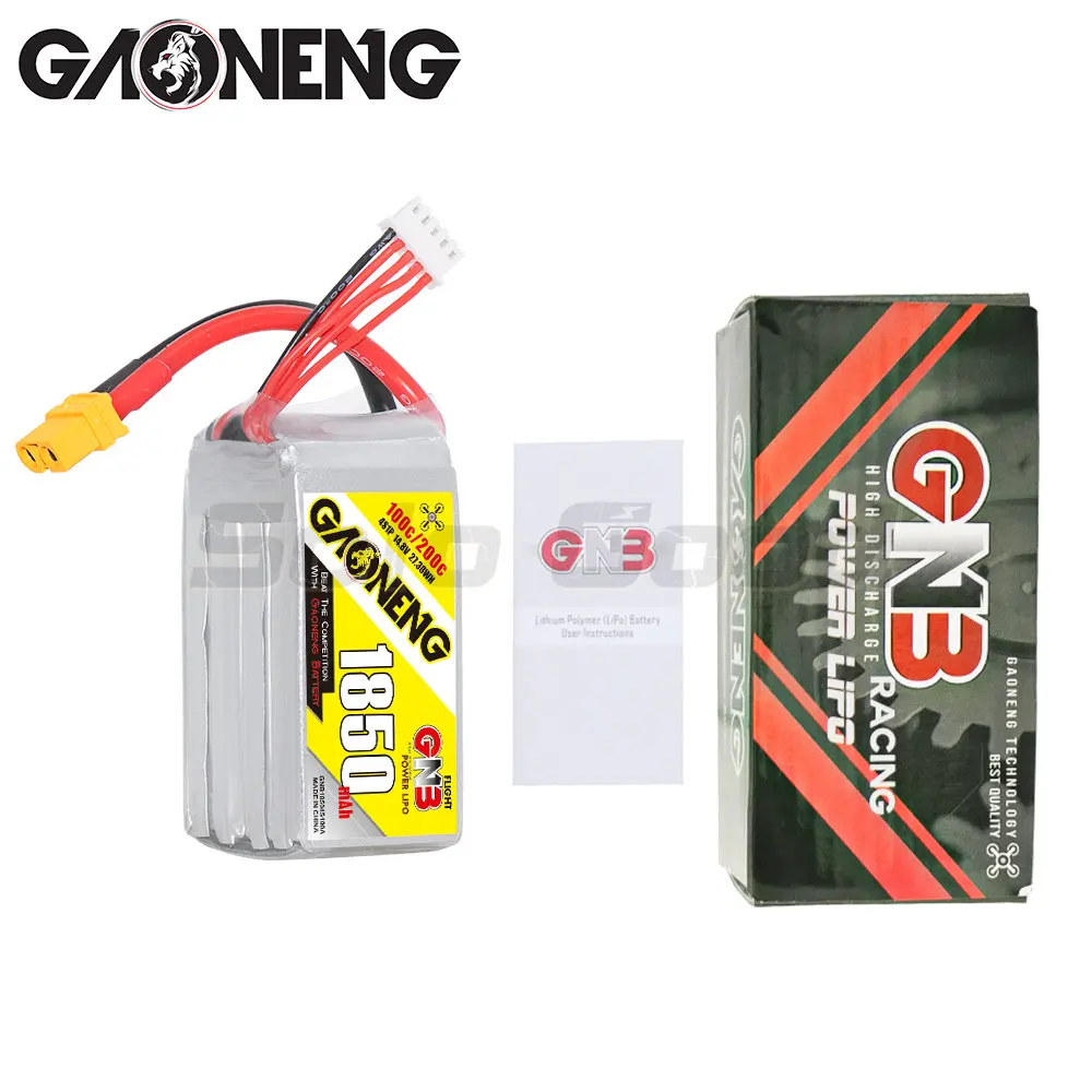 Gaoneng gnb 1850mAh 4S 14.8V แบตเตอรี่ Lipo 100C พร้อมปลั๊ก XT60สำหรับ RC สำหรับแข่ง FPV Drone เฮลิคอปเตอร์ Quadcopter