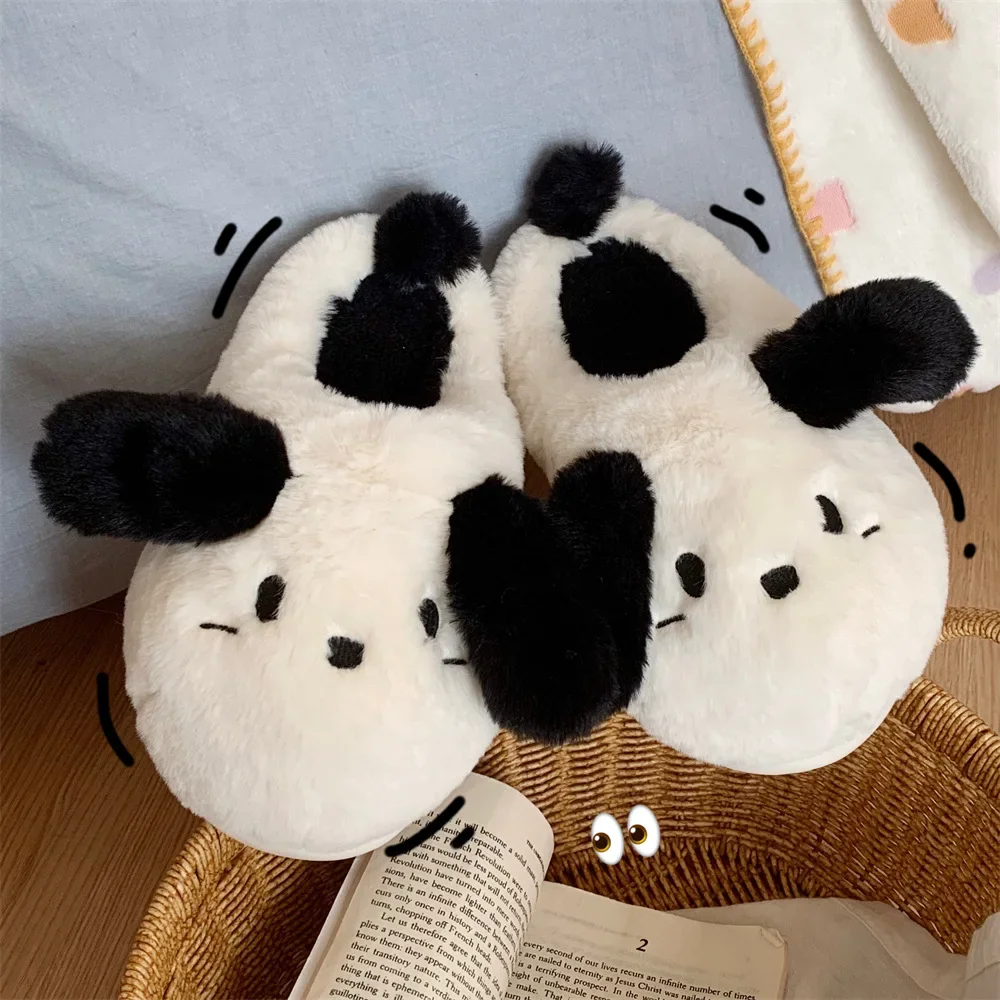 

Puppy cotton slippers comfortable home cotton slippers new winter warm long plush soft bottom women's shoes cute cartoon indoor