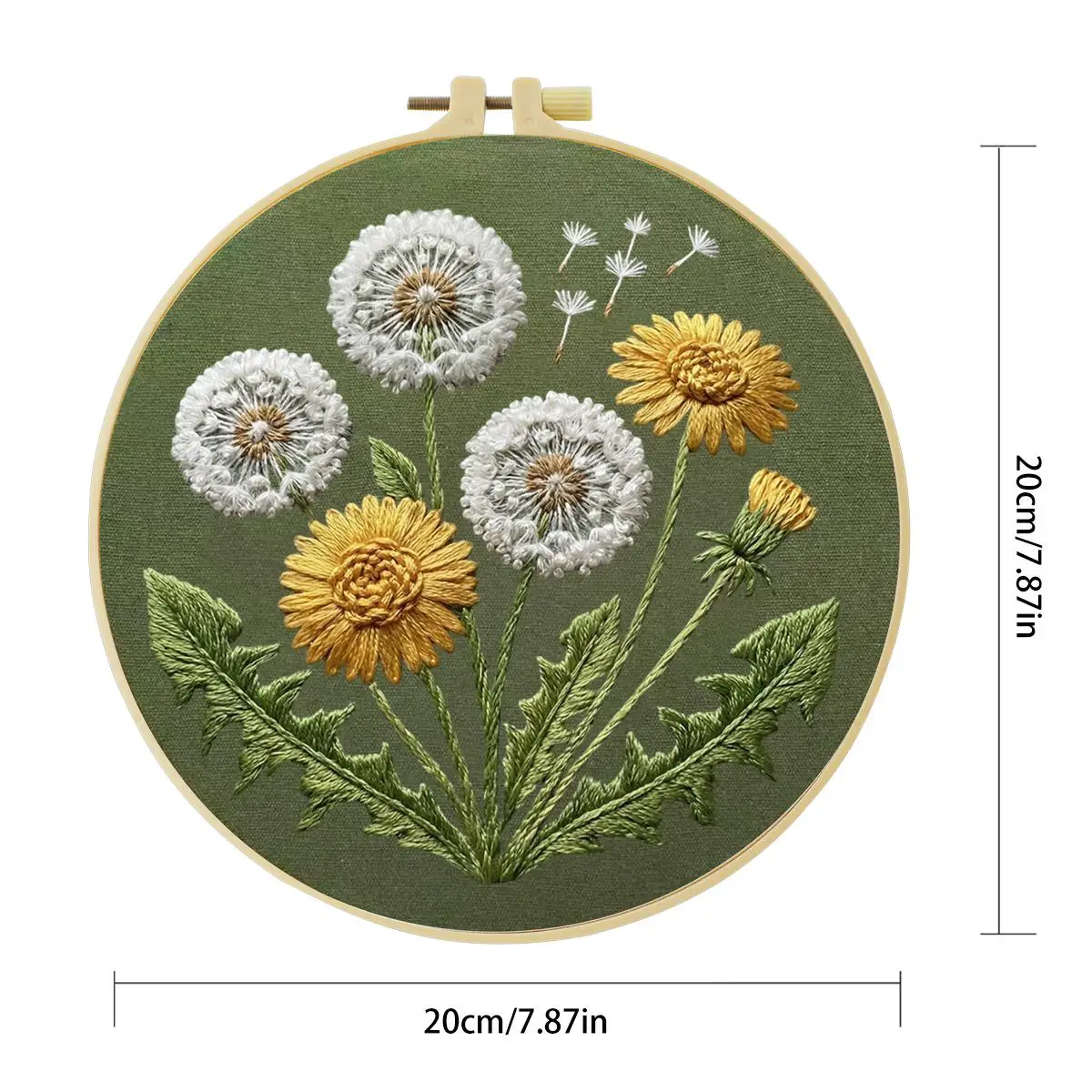 1 Stück 20X20CM/15X15CM 7,87/6,3 Zoll Pflanzen - Löwenzahn Stickerei Starter-Kit DIY-Kit DIY Stickerei-Set Handarbeiten Heimdekoration – Detail 2