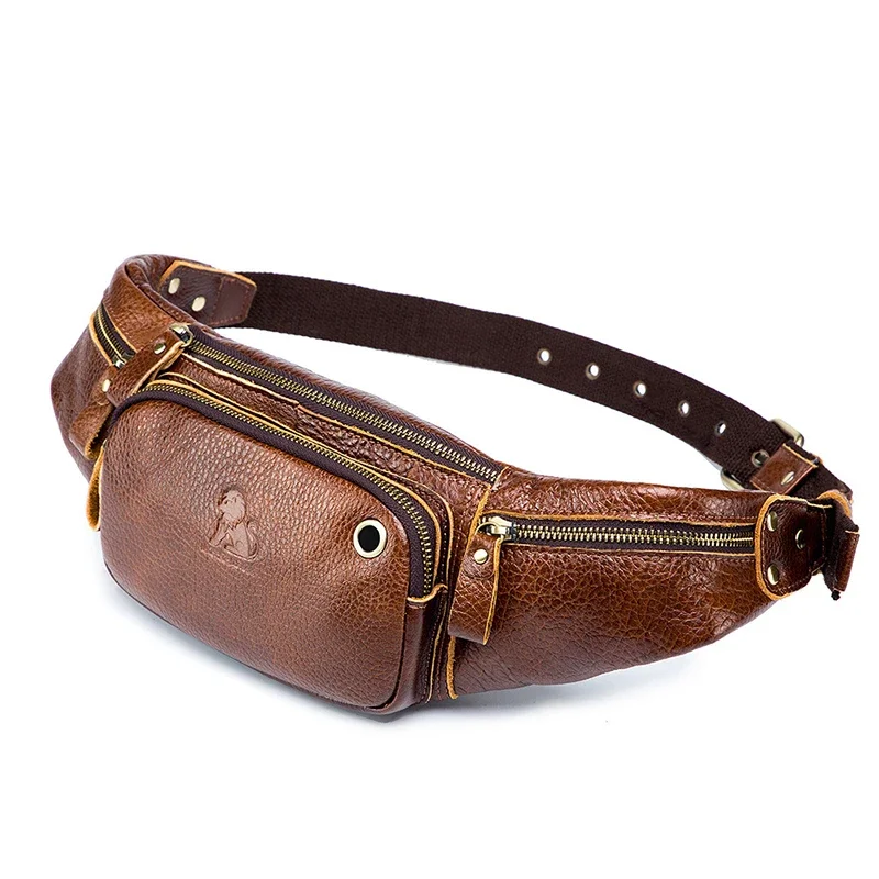 

Men's Sports Leisure Cashier Wrap Cowhide Multi functional Genuine Leather Soft Design Black Brown Solid Color Chest Waist Bag