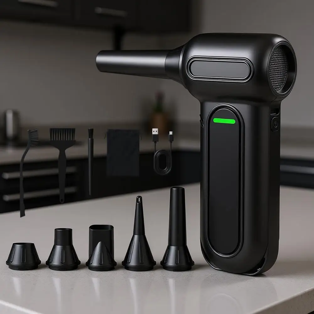 

Electric Air Duster – 150,000 RPM Brushless Blower, 4-Speed Adjustable, 8000mAh Rechargeable Battery, LED Light, for Computer, K