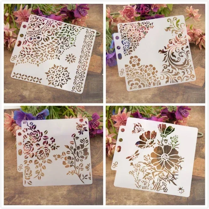4 sztuk/partia 13cm 5.1 "1/4 okrągła krawędź DIY nakładania warstw szablony malowanie księga gości kolorowanie tłoczenie Album dekoracyjny szablon kartki