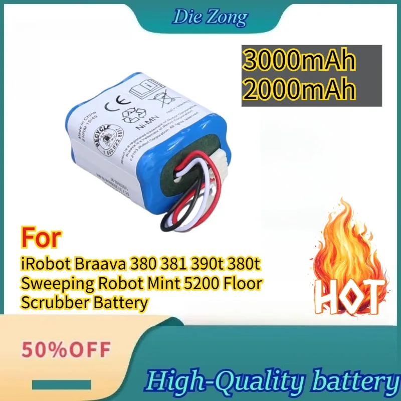 

Rechargeable Lithium Battery For iRobot Braava 380 381 390t 380t Sweeping Robot Mint 5200 Floor Scrubber Battery 3000mAh 2000mAh