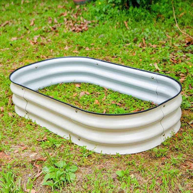 Factory direct outdoor oval garden bed planting flower box, flower bed galvanized sheet,  green and pollution-free