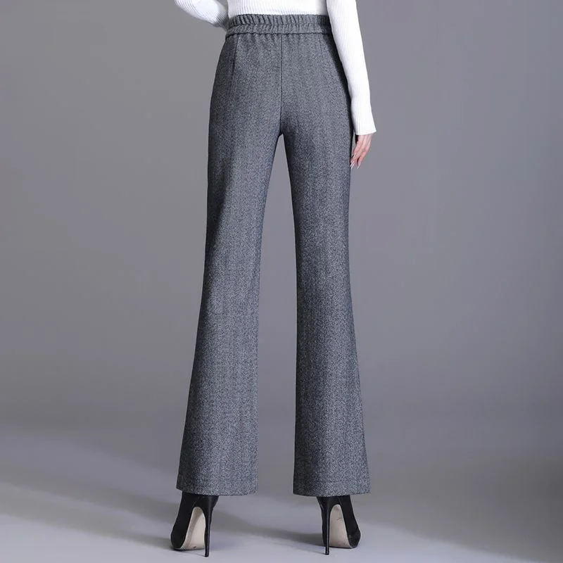 Office Lady Solid Slim Wool Flare Suits Pants Koreon Fashion Spring Autumn Streetwear Women High Waist Casual Straight Trousers