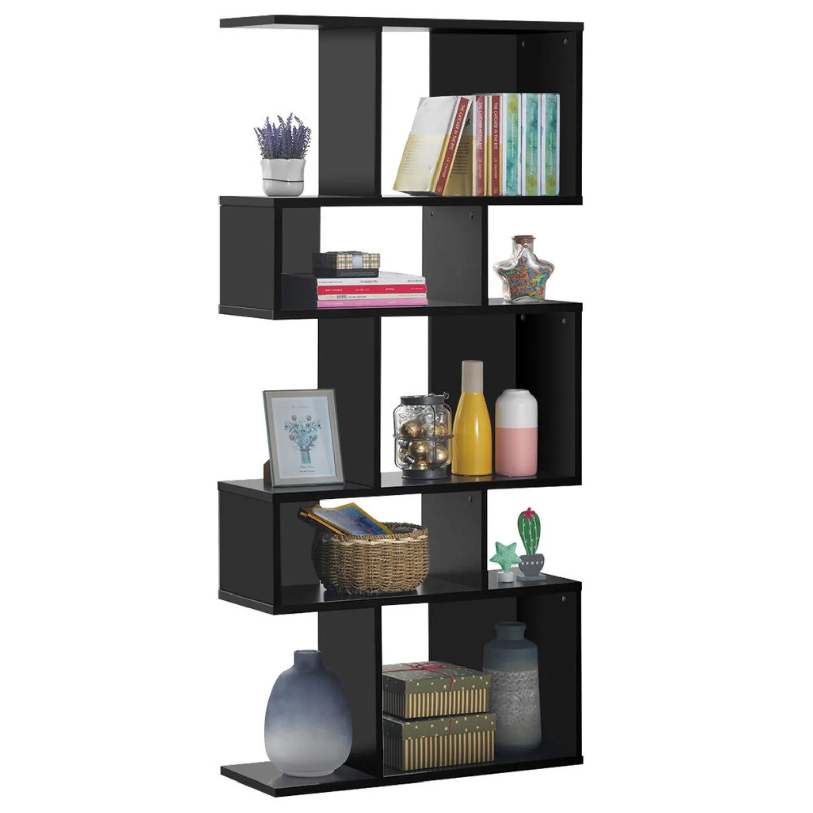 US 5 Cubes Ladder Shelf Corner Bookshelf Freestanding Storage Bookcase Rack Black