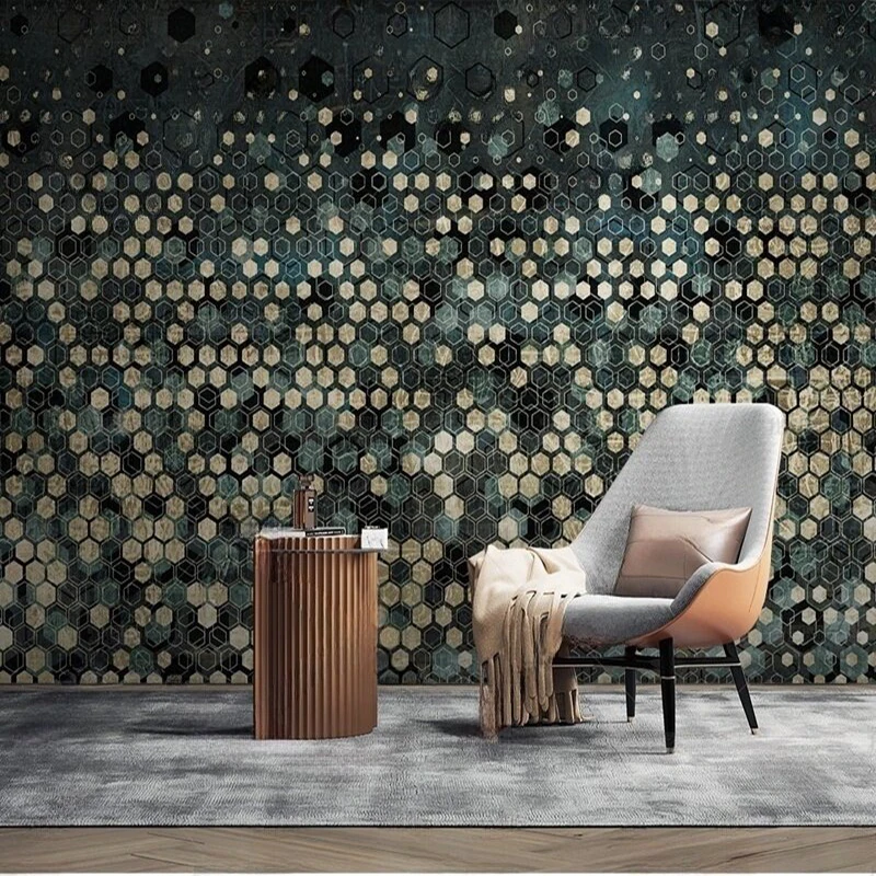 

MU8886 Modern simple light luxury geometric and retro TV sofa living room background and wall painting