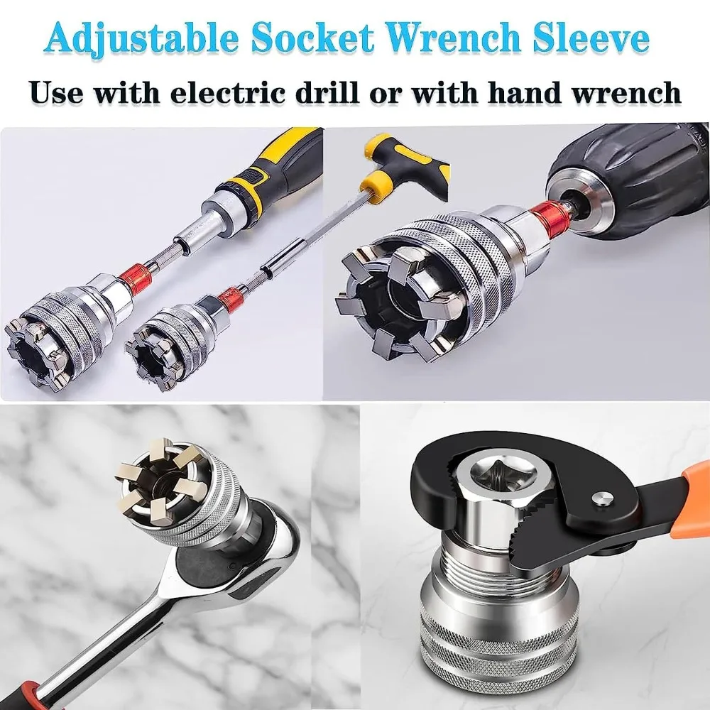 

2PCS Adjustable Socket Wrench Set 3/8" Drive Impact Grade Hex Wrench Adapter Kit 10-19mm Range Multi-Function Socket Adapter