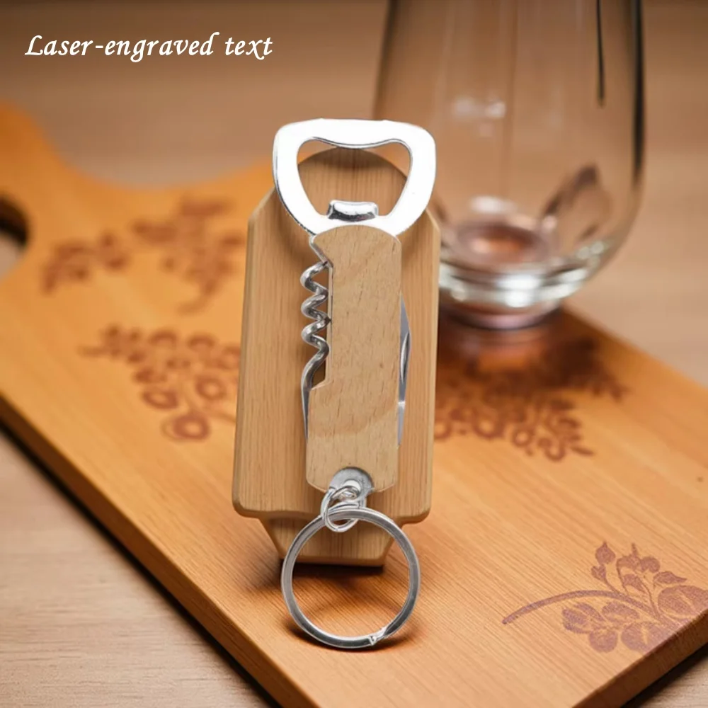 

Custom Bottle Opener Wooden And Stainless Steel Bottle Opener Personalized Engraving, Portable And Compact 3-In-1 Bottle Opener